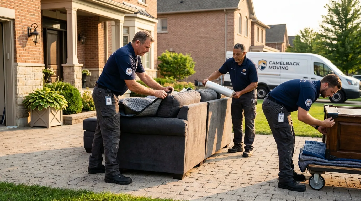 Large estate moving crew wrapping furniture in Cameron, TX
