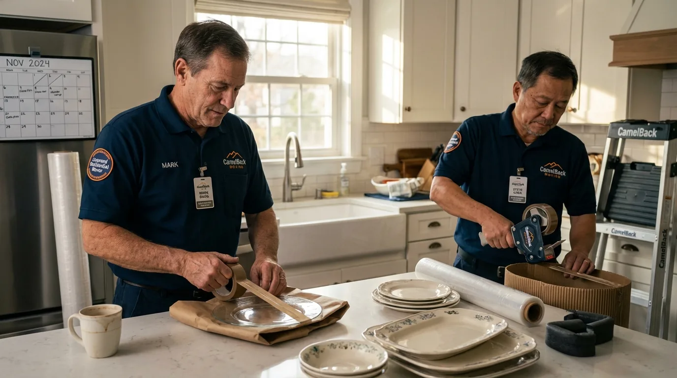 Professional crew packing kitchen dishware in Cameron, TX